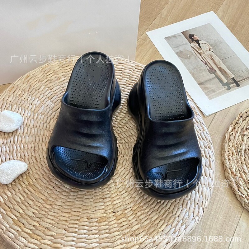 厚い底のハイヒールのスリッパの女性2025春夏の新型の一字はビスケットの底を持って高くなります。|undefined