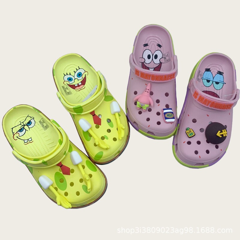 New Style Croc Shoes Parent-Child Version Spongebob Squarepants Patrick Star Collaboration Printed Soft-Soled Beach Croc Shoes Wholesale
