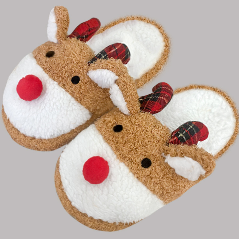 Cross-Border Home Cartoon Color-Blocked Reindeer Non-Slip Warm Thick Plush Slippers Cute Animal Indoor Silent Warm Shoes Cross-Border Home Cartoon Color-Blocked Reindeer Non-Slip Warm Thick Plush Slippers Cute Animal Indoor Silent Warm Shoes
