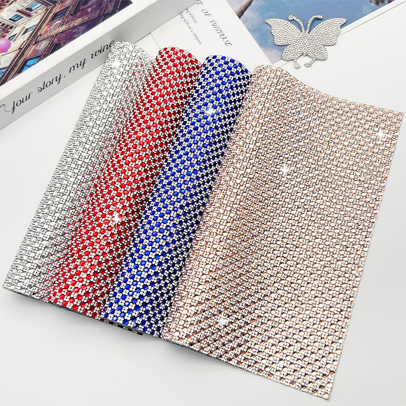 Parche de diamantes de imitación de vidrio de color brillante intermitente, adhesivo de malla de fondo, pegatina de diamantes en caliente, pegatina de diamantes decorativa de bricolaje, accesorios de ropa, pegatina de diamantes