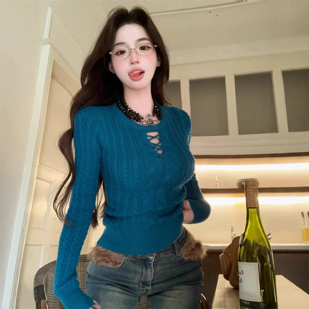 Американский горячий свитер с длинным рукавом с круглым вырезом