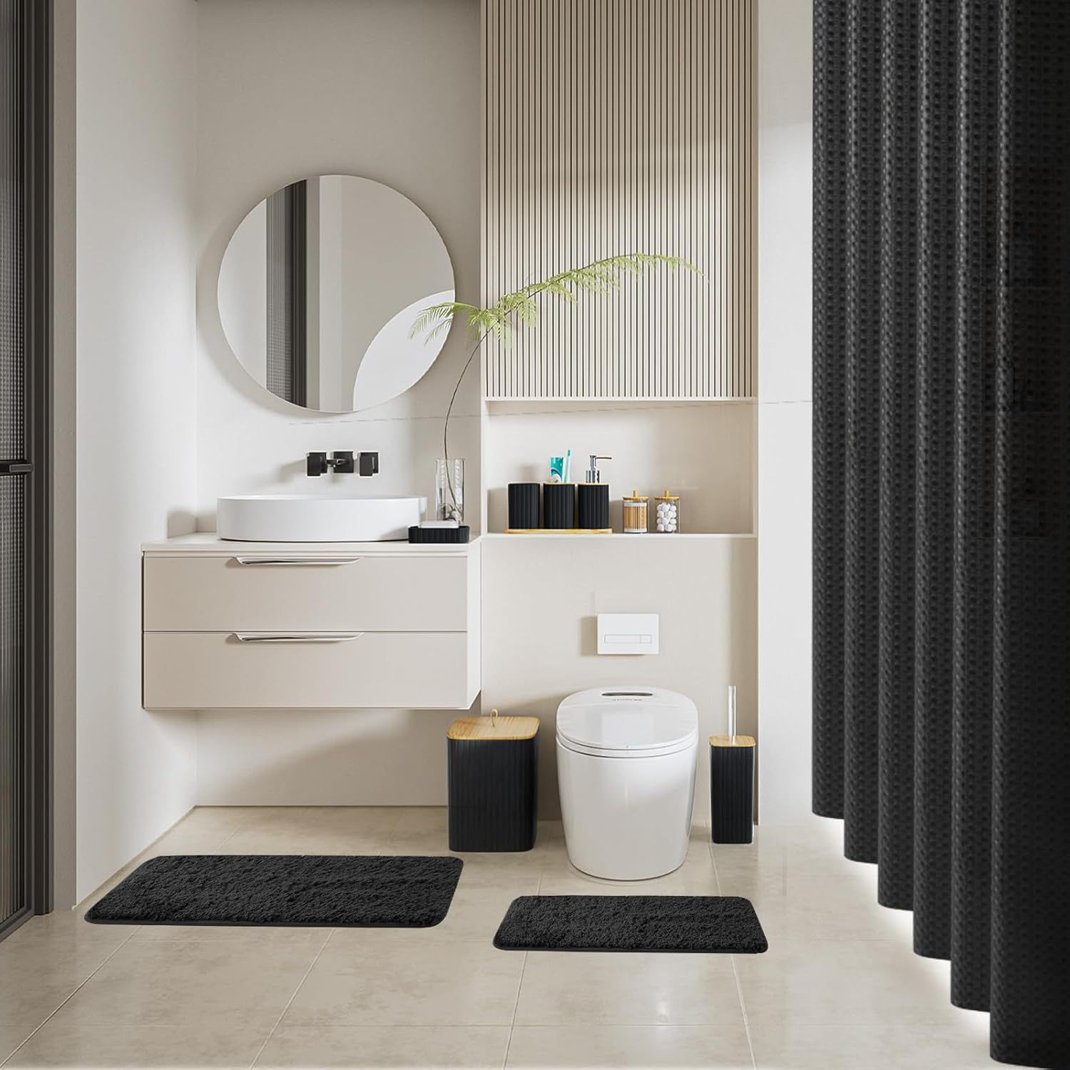 Yufei YUFE baño juego de 24 piezas con cortina de ducha tapete de piso juego de baño bote de basura de rayas cuadradas kit de venta caliente transfronterizo