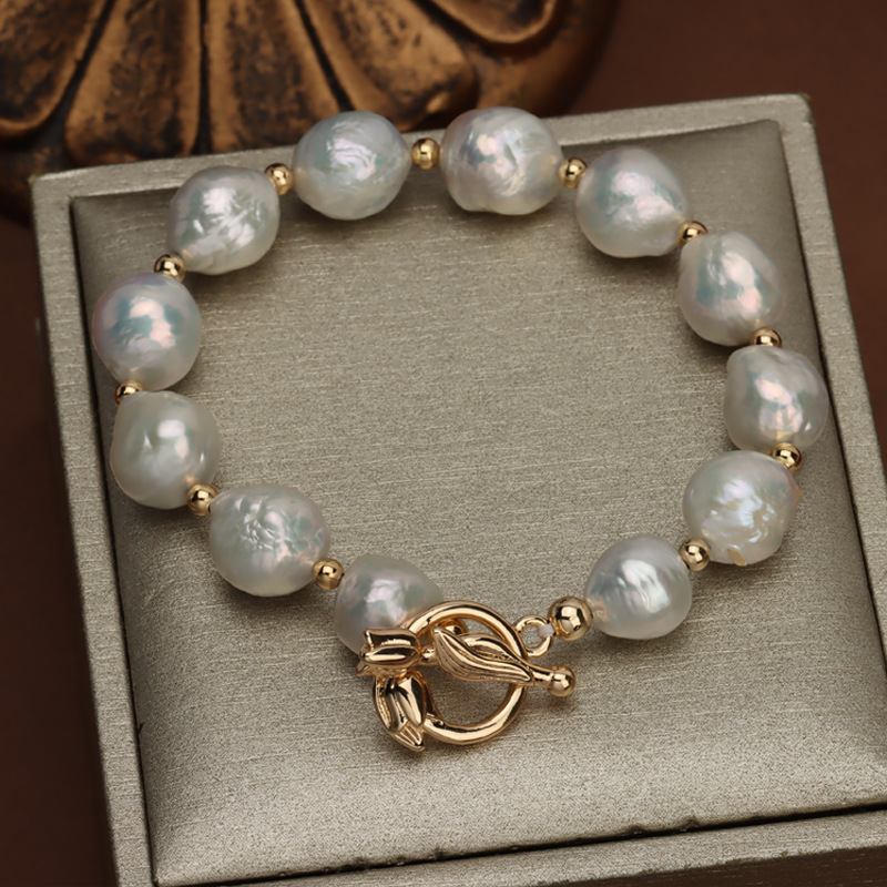 Wrinkled Baroque natural freshwater pearl bracelet retro luxury bracelet rose flower buckle original design wholesale