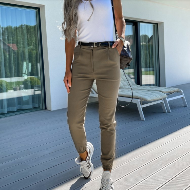 امرأة اليومي شارع غير رسمي أسلوب بسيط اللون الصامد طول الكاحل جيب سروال رياضي display picture 6