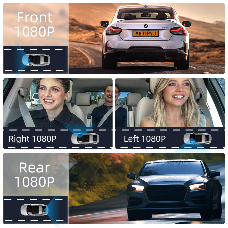 4 Channel 3" 1080P Dash Cam Front Rear Left Right Recording