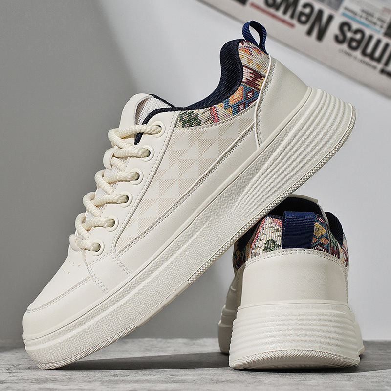 Zapatos retro de estilo blanco con suela plana, tela de estilo nacional, zapatos de skate cómodos de moda, zapatos deportivos casuales de altura gruesa