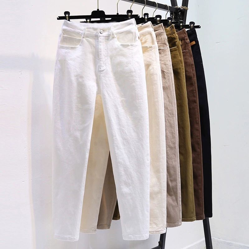 White Casual Slim-Fit Denim Cotton Pants for Women, 2026 Autumn Thin High-Waisted Slimming Pencil Carrot Long Pants White Casual Slim-Fit Denim Cotton Pants for Women, 2026 Autumn Thin High-Waisted Slimming Pencil Carrot Long Pants