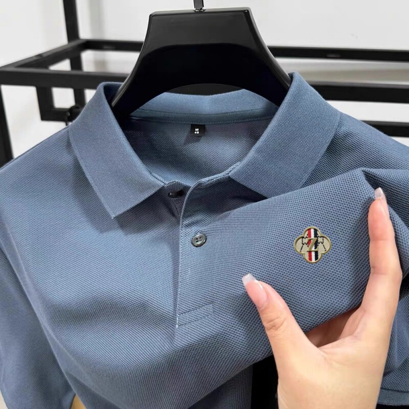 夏綿 100% 半袖 Tシャツメンズ夏ビジネスラペルポロシャツ無地半袖 Tシャツカジュアルで多用途|undefined