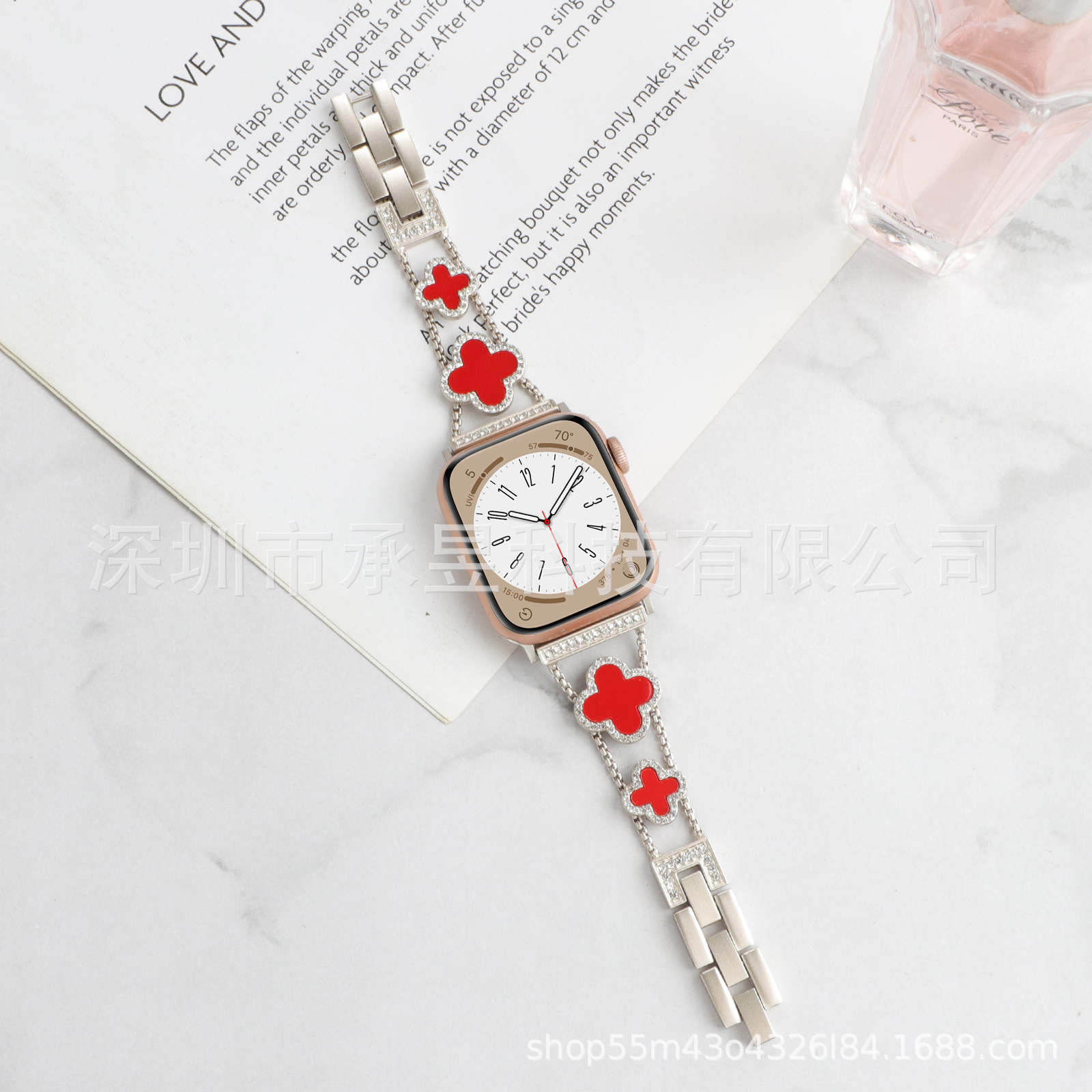 Adecuado para la manzana de cuatro Hojas de Trébol de metal correa de reloj de manzana watch7/SE/6/5/4/32 diamante incrustado cadena de reloj