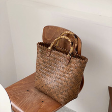 亚马逊跨境货源 新款复古手提编织包 塑料编织篮  菜篮子包