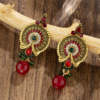 Ethnic earrings, golden pendant, ethnic style, boho style, with gem