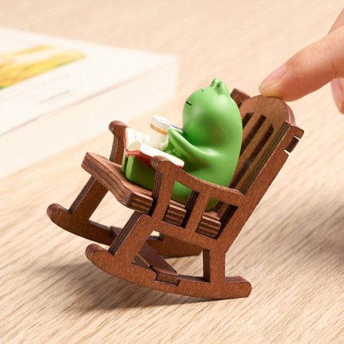 Creative Frog Swing Desk Lamp Set of 3: Frog Reading Swing Chair, Car Desk Shelf, Desk Gift, Resin Ornament