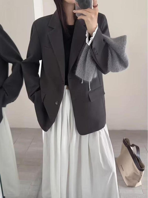 感灰色西装外套女韩版2025新款春秋季宽松巨好看休闲西服上衣百搭|undefined
