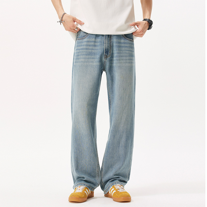 Light Blue Tencel Jeans for Men 2026 Spring/Summer New Style Lyocell Trendy Brand Straight Loose Drapey Pants Wholesale Light Blue Tencel Jeans for Men 2026 Spring/Summer New Style Lyocell Trendy Brand Straight Loose Drapey Pants Wholesale