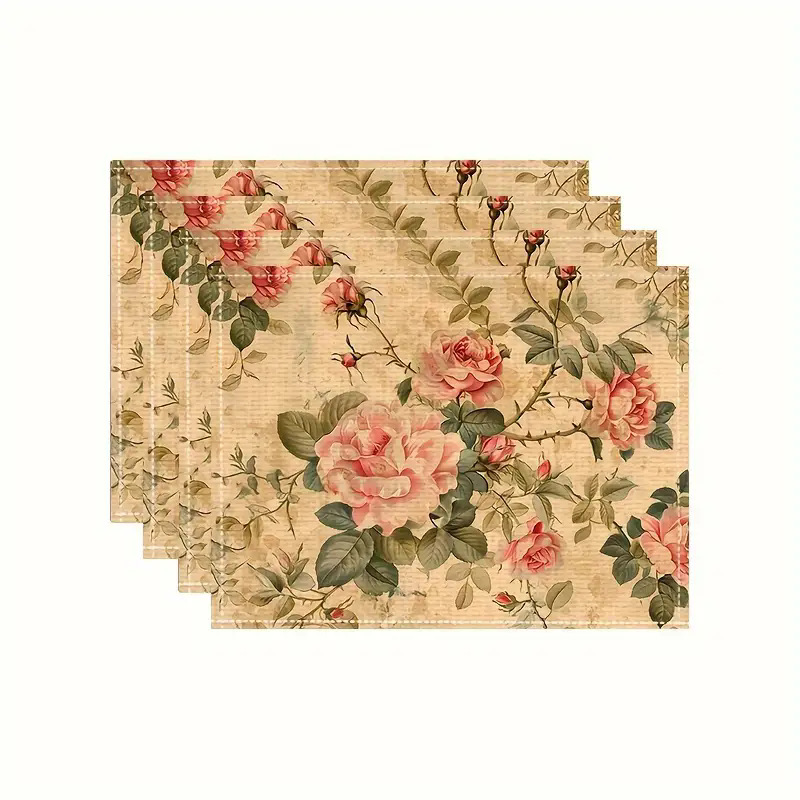 Manteles individuales navideños de lino estampado, decoración de mesa resistente al calor