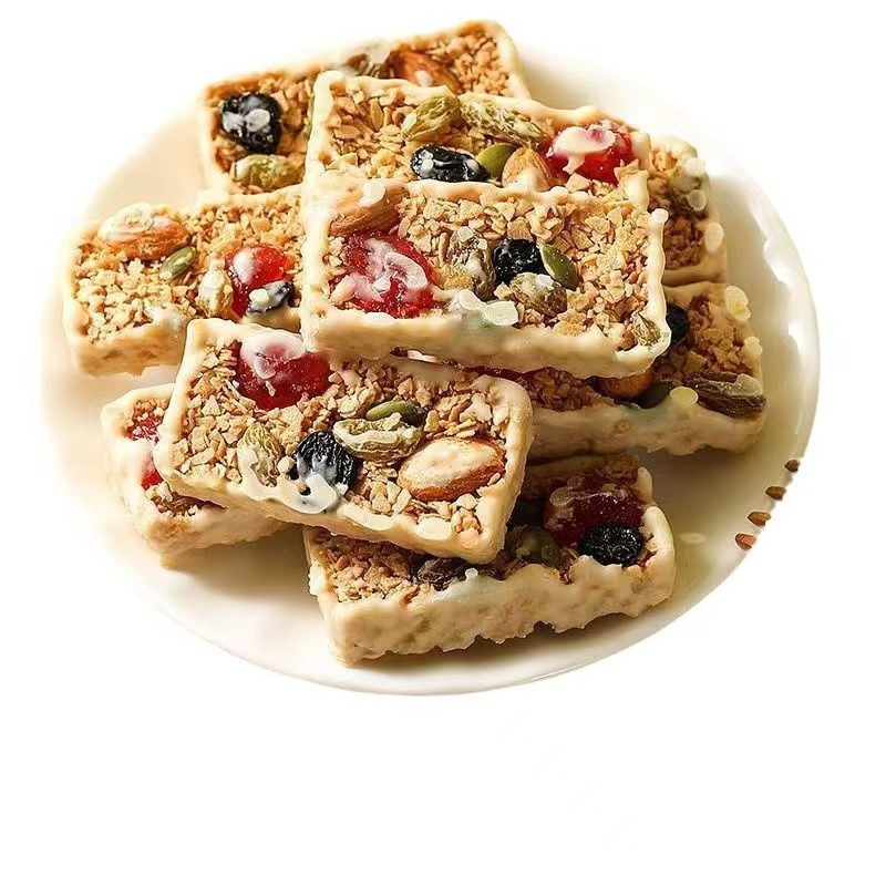 Barra de avena de yogur de nueces empaquetada de forma independiente para distribuir al por mayor 500g de galletas de grano grueso bocadillos rojos de la red barra de avena