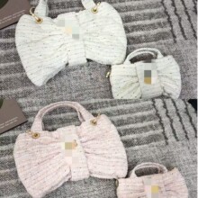 牛皮包包2025新款菱格褶皱蝴蝶结包包链条斜挎包女包T942