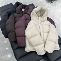 24冬の新型95白鴨絨毛パン服コート韓国版怠惰な風保温純色フード付きシュークリームダウンジャケット
