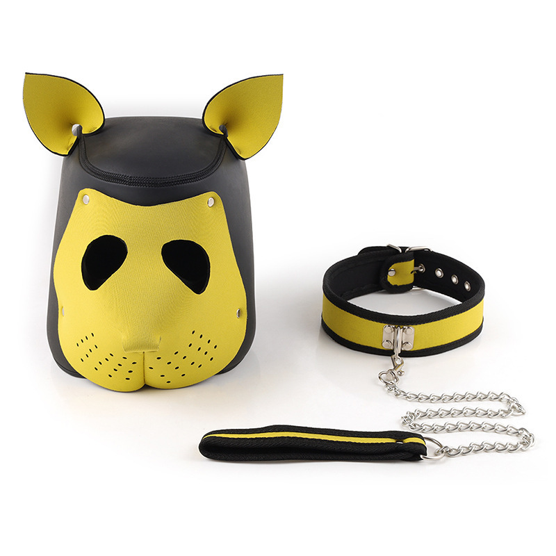 Leather Dog Head Mask with Purple Ears, Human K9 Costume Headgear — detail image 12