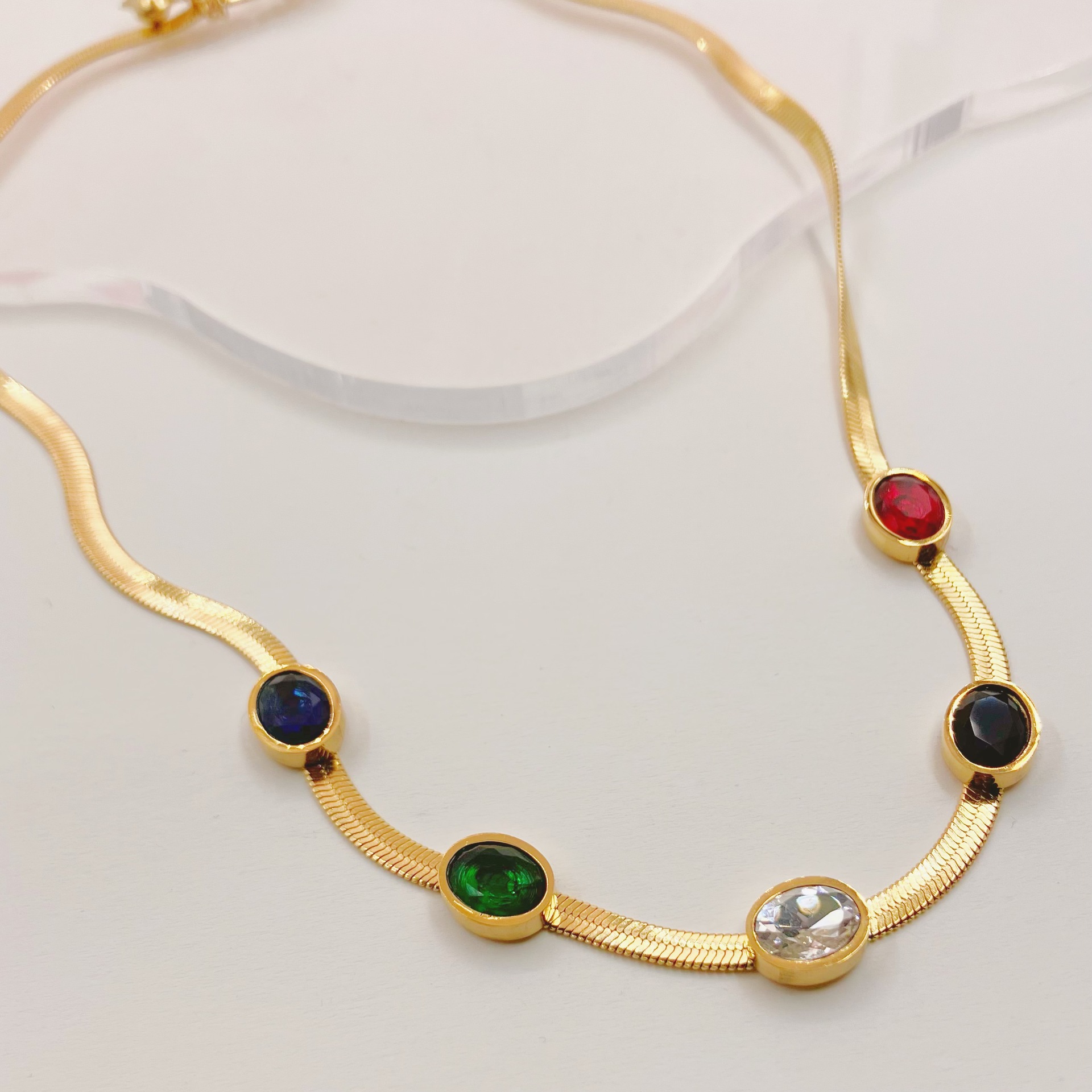 Fashion Geometric Stainless Steel Inlay Zircon Necklace 1 Pair