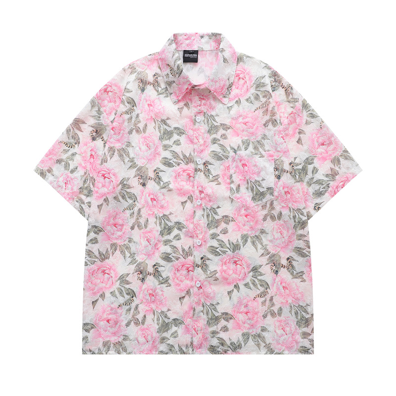 American Retro Floral Jacquard Short-Sleeved Shirt for Men in Summer Niche Design Loose Casual Versatile Couple Shirt American Retro Floral Jacquard Short-Sleeved Shirt for Men in Summer Niche Design Loose Casual Versatile Couple Shirt