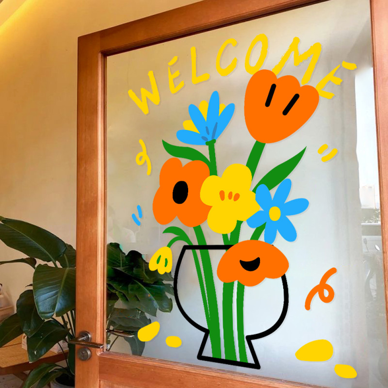 インスタイルの新鮮な花のステッカー花屋衣料品レストランミルクティーショップガラス窓漫画イラスト装飾ステッカー|undefined