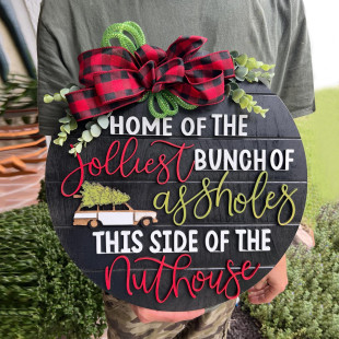 Cross-Border Interesting Front Door Sign Christmas Door Sign Christmas Decoration Hanging Ring Party Supplies Wooden Door Hanging Sign