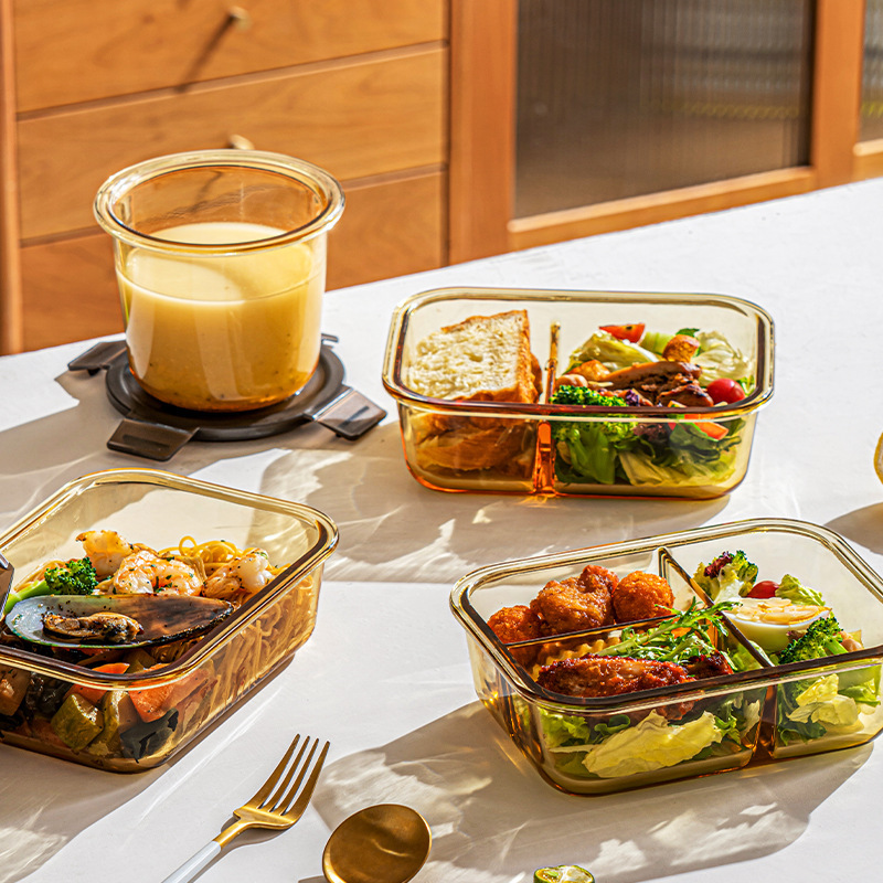 タッパー電子レンジ加熱食品級冷蔵庫密封サラリーマン専用弁当箱ガラス弁当弁当箱|undefined