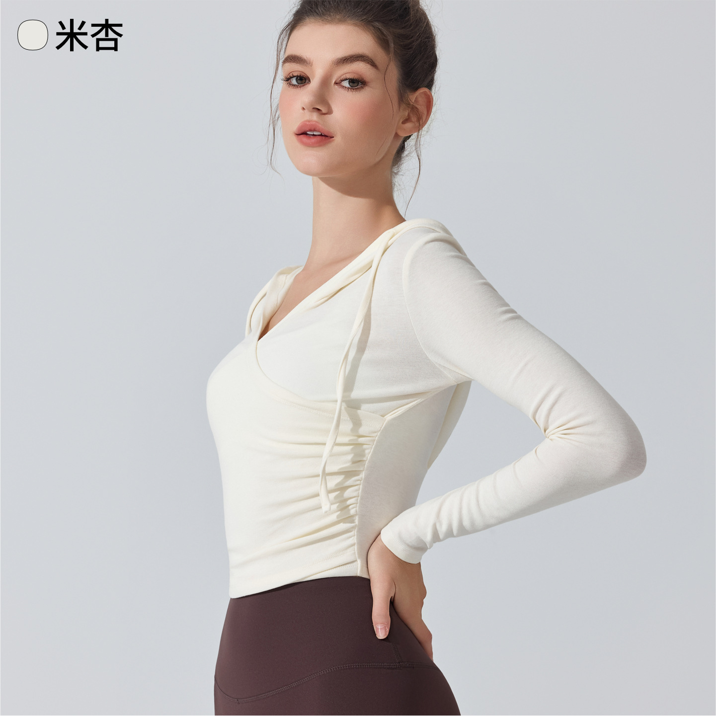 Europa y Estados Unidos trajes de yoga encapuchados transfronterizos mangas largas cintura reducida camiseta deportiva de correr delgada camiseta transpirable pilates camiseta de fitness