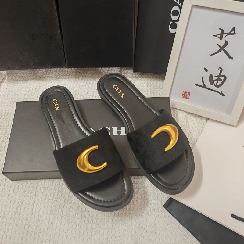 Cross-border COH buena calidad nueva explosión zapatos planos de mujer C hebilla tela metálica una zapatilla universal Europa y América al por mayor en stock