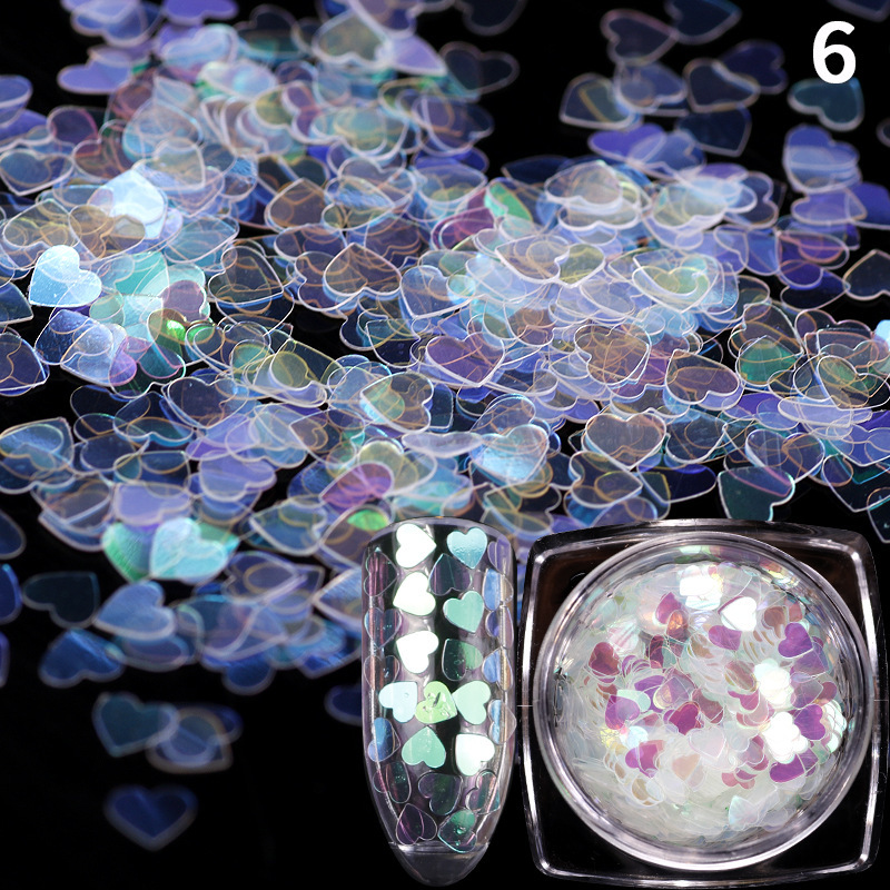 Joyería de uñas melocotón corazón redondo estrella de cinco puntas lentejuelas uñas de bricolaje textura láser brillo gradiente fototerapia de uñas