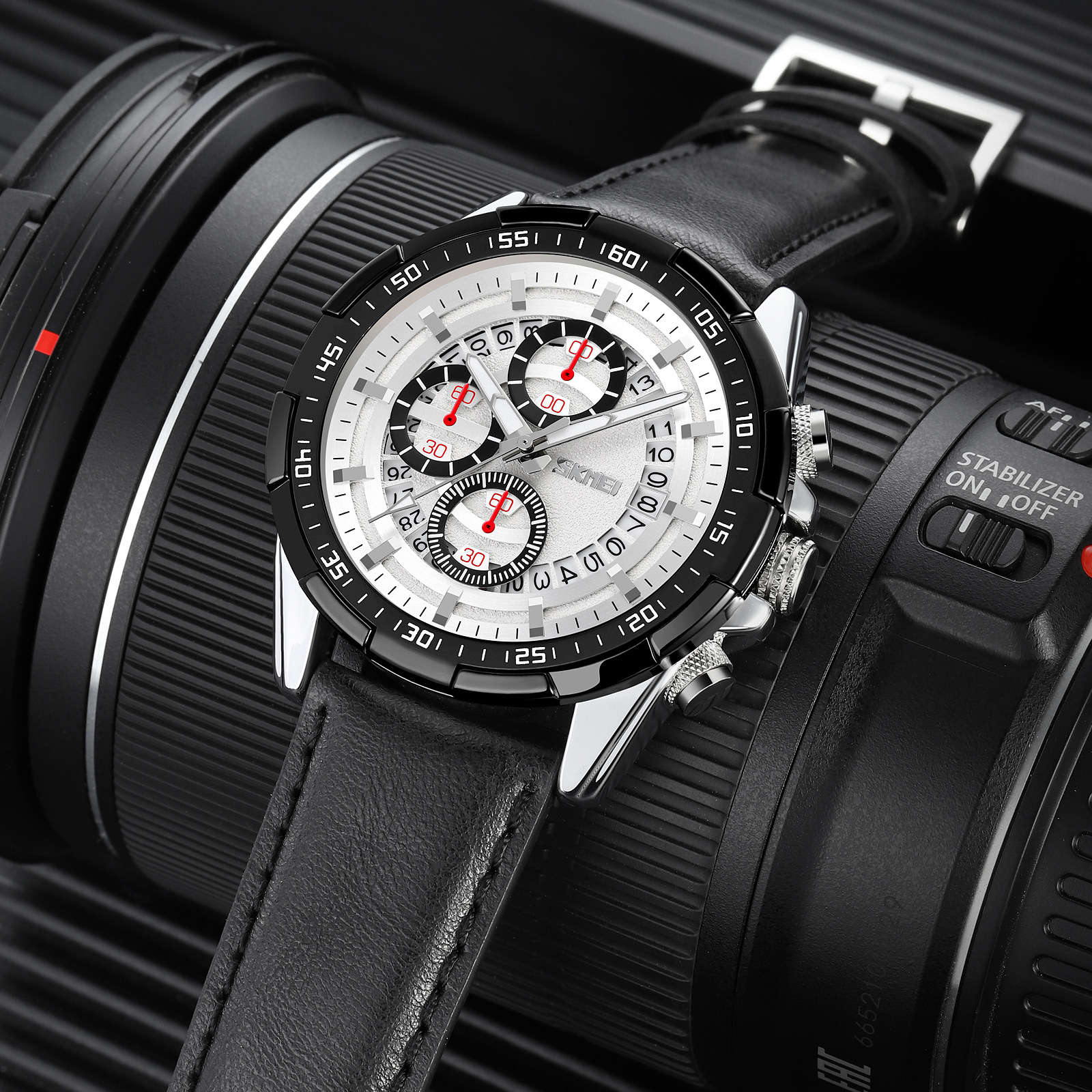 Momento de belleza multifuncional relojes de cuarzo cronógrafo tres ojos seis agujas impermeables marca de relojes de pulsera de luz nocturna al por mayor de puntos transfronterizos