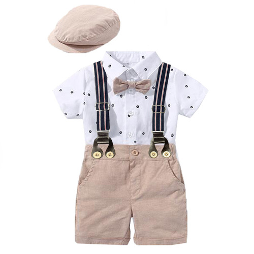 European and American Cross-border Male Baby Gentleman Set Triangular Shirt Shorts Hat Socks Shoes Multi-piece Set Factory Wholesale