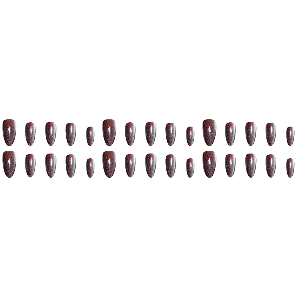 Ins marrón oscuro gradiente de ojos de gato blanqueamiento de uñas 30 piezas de uñas de almendras, uñas falsas de manicura, lote mixto transfronterizo image 6
