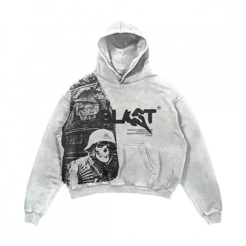 Casual Letter Explosion Print Men's Clothing Skull Fashion Hooded Sweatshirt Harajuku Retro Autumn Versatile