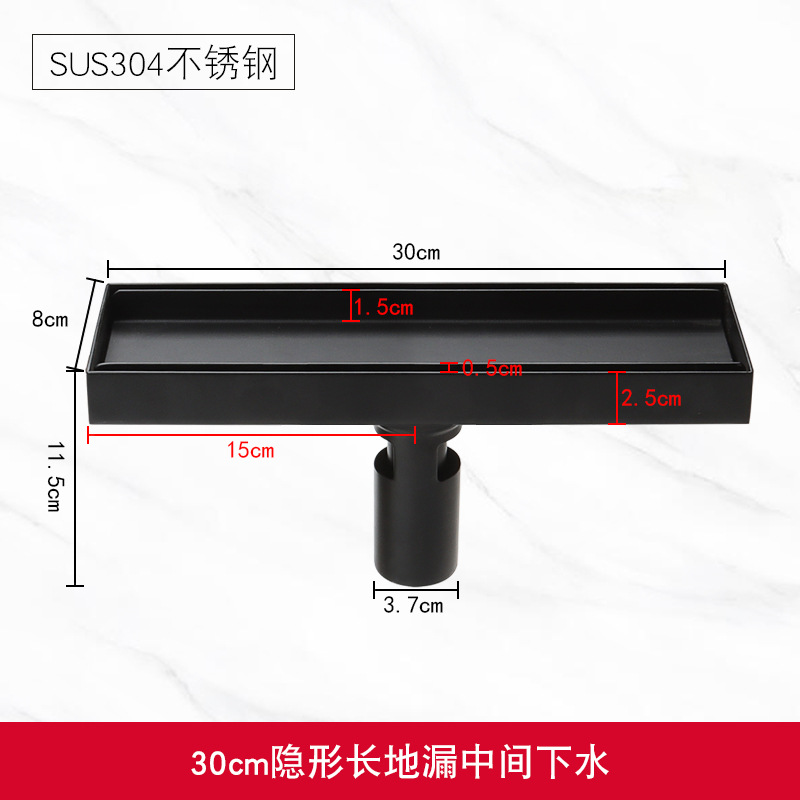 Desagüe de piso negro de acero inoxidable baño ducha desodorante antibloqueo tira cocina y baño cuadrado con incrustaciones de azulejos lavadora