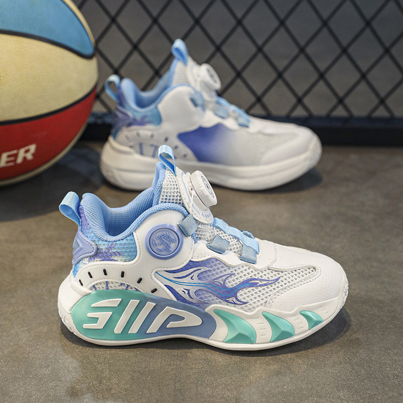 Primavera y verano calzado deportivo para niños niñas niño botón zapatos para correr malla transpirable zapatos casuales para niños grandes zapatos de baloncesto