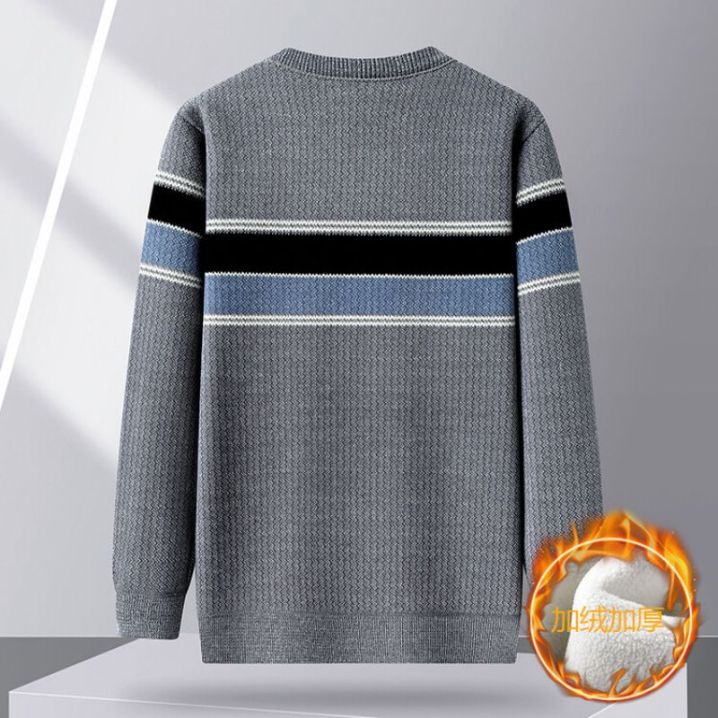2024 invierno nuevo jersey de mediana edad suéter de hombre Jacquard simple con camisa de punto cálida y gruesa suelta