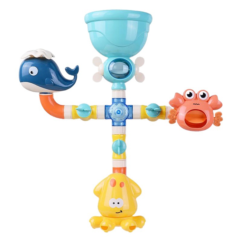 Tubo de baño transfronterizo para niños que juega con agua ventosa giratoria música cabezal de ducha bebé juego de agua grifo de agua juguete de pulverización de agua