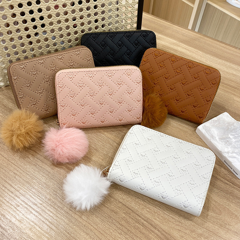 Purse ladies short fur ball foreign trade 2022 Korean version of summer and autumn NEW multi card hand