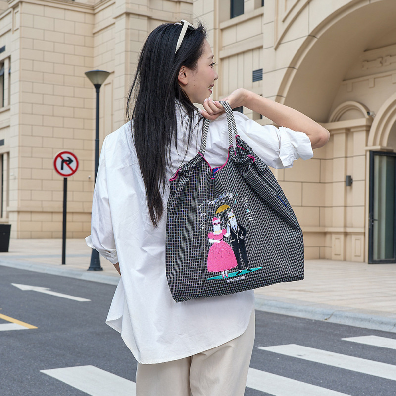 オリジナル百合ボールグァンチェーン環境保護袋精致刺繍ナイロンショッピングバッグ手提げ女性ショルダーバッグ|undefined