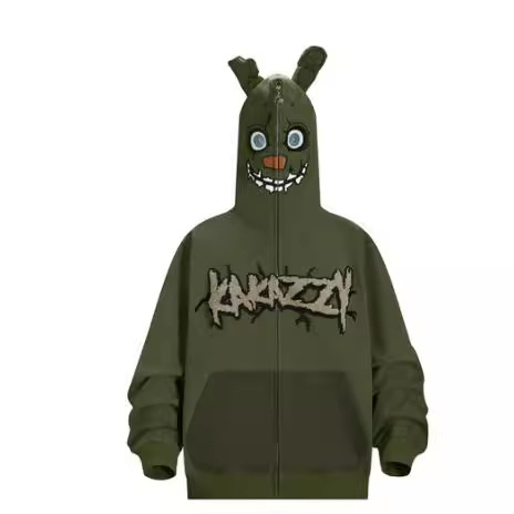 新型kakazzy潮牌プリントフード付きパーカー男性hiphopアメリカ式ヒップホップ風ジッパーコート|undefined