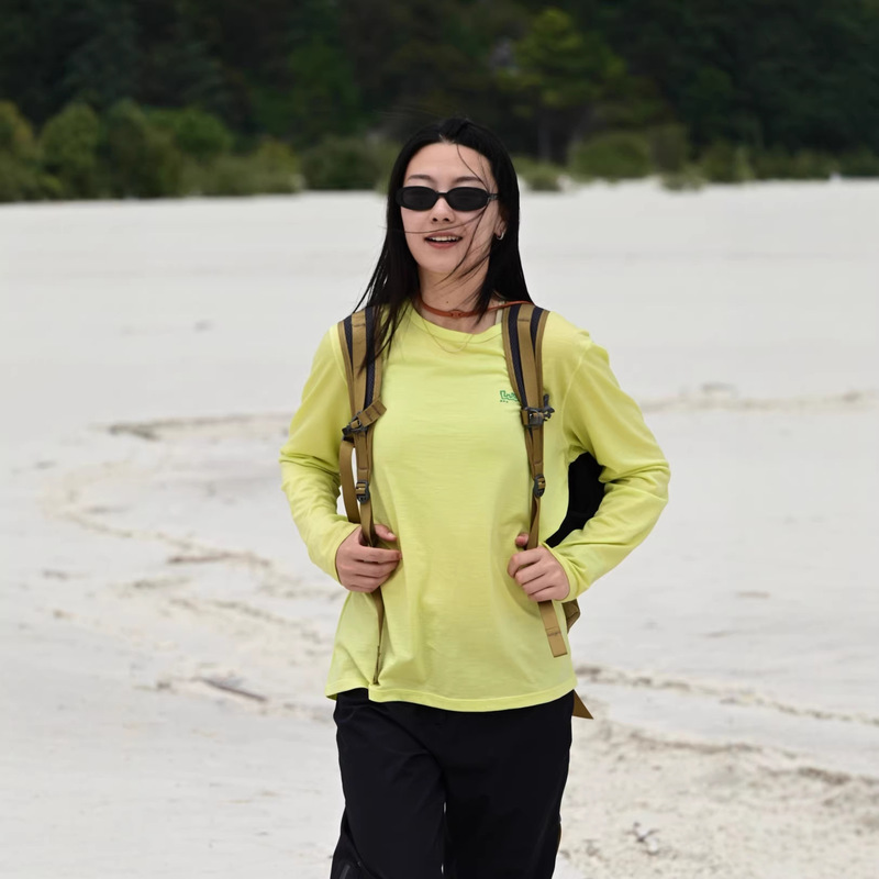 Outdoor Merino Sports Wool Fun Print T-Shirt 2026 Spring Style Soft and Skin-Friendly Round Neck Long-Sleeved Top for Women