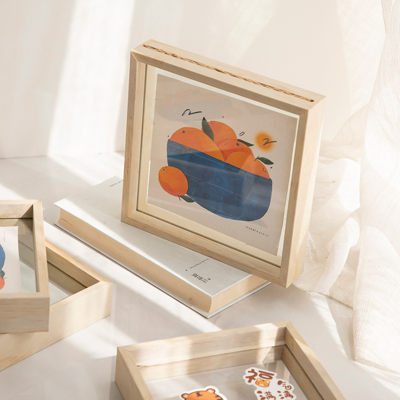 Solid wood creative double-sided glass plant specimen photo frame solid wood color three-dimensional picture frame transparent wooden photo frame table