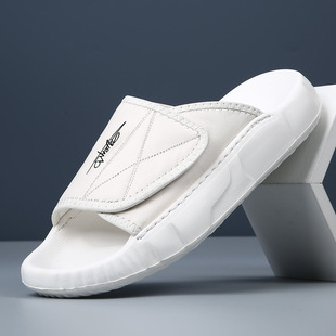 Summer Top Layer Cowhide Slippers Men's Home Indoor High-end Casual Sandals Soft Bottom Non-slip White Men's Slippers