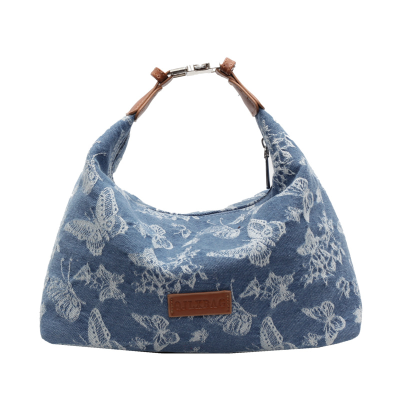2024 nuevo bolso de viaje de mezclilla casual de gran capacidad con estampado de todo fósforo para mujer bolso de axila de un solo hombro