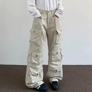 美式多口袋工装裤男女宽松休闲百搭拖地长裤ins潮流vintage潮潮牌