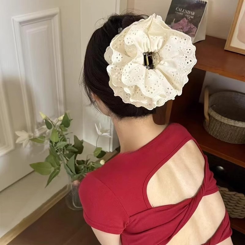 女性用フレンチレトロ大腸ヘアゴム、高級サテン韓国風万能ヘアロープ、森風ヘアロープ、ヘアアクセサリー、Lサイズヘッドギア|undefined