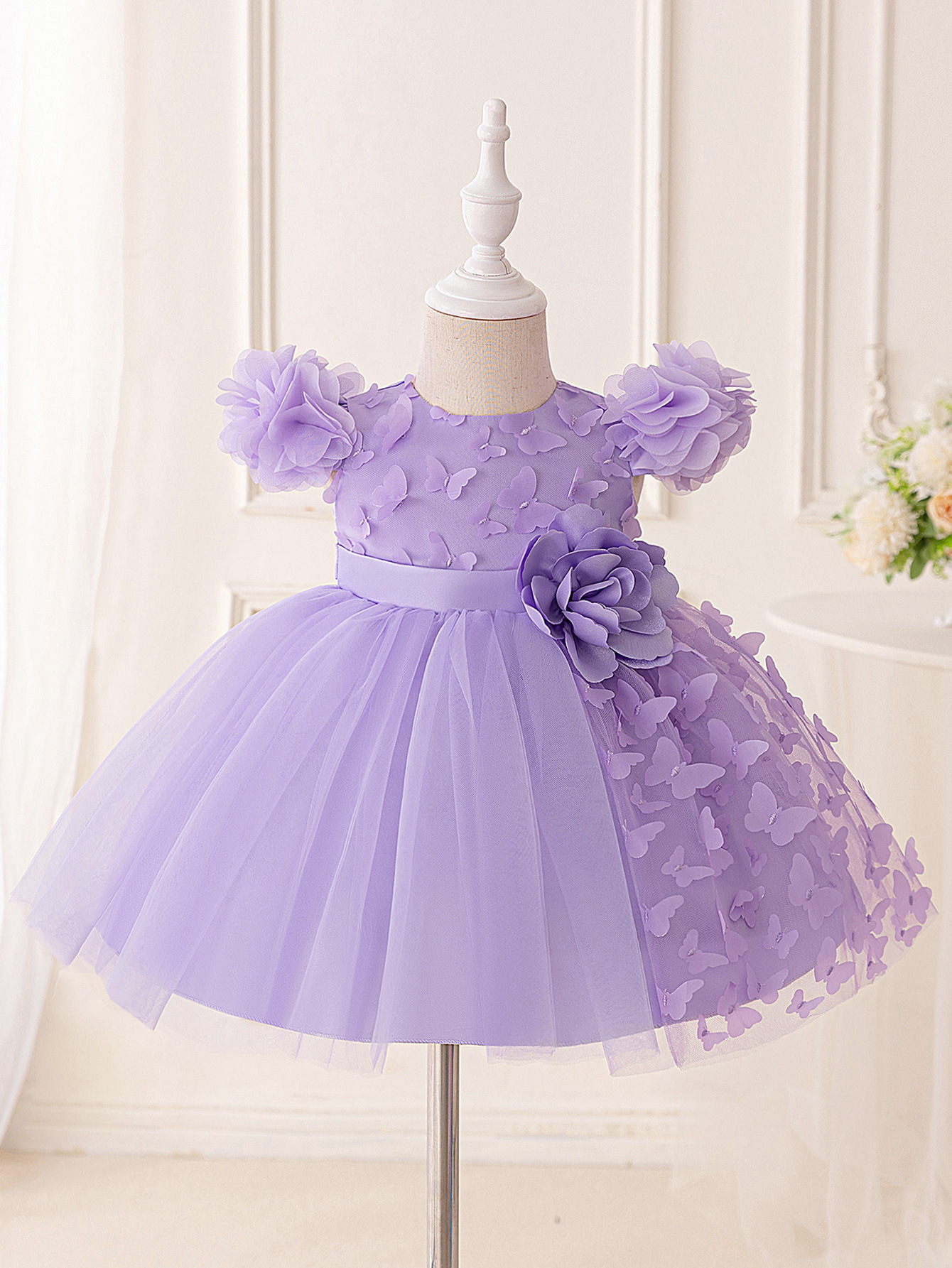 Amazon vestido de niñas desfile vestido de niñas decal de mariposa tridimensional vestido de niños