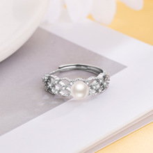 民升 日韩版简约轻奢灰珍珠戒指女小众设计高级感送女友百搭食指